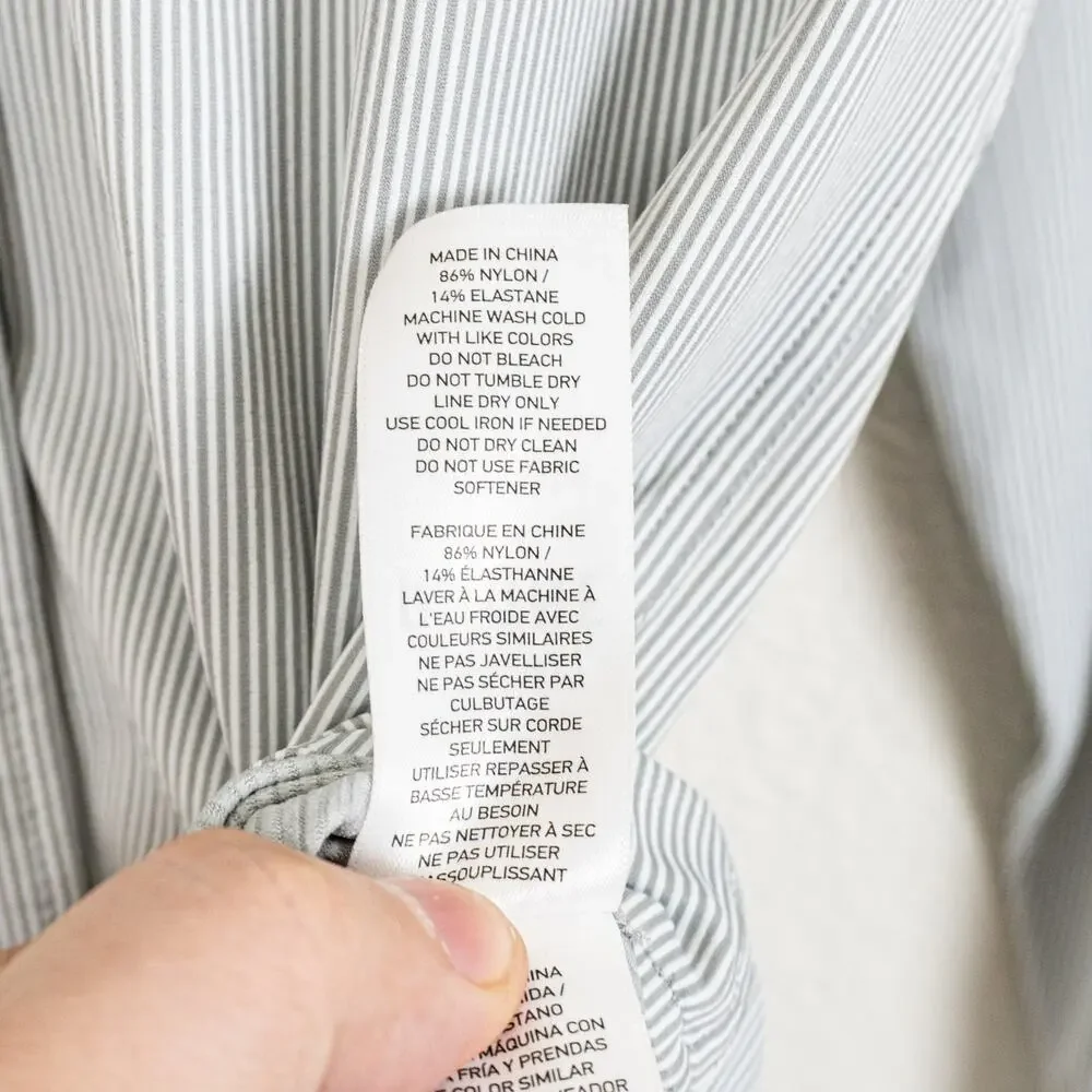 Rhone Men's Commuter Shirt Button up Gray white striped stretch sz Small